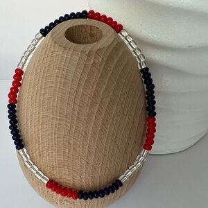 RED White& Blue Glass Stretch Beaded Anklet